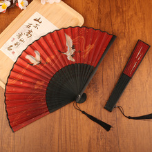 红色吉祥折叠扇子随身携带古风汉服古装舞蹈中式旗袍夏天竹扇折扇