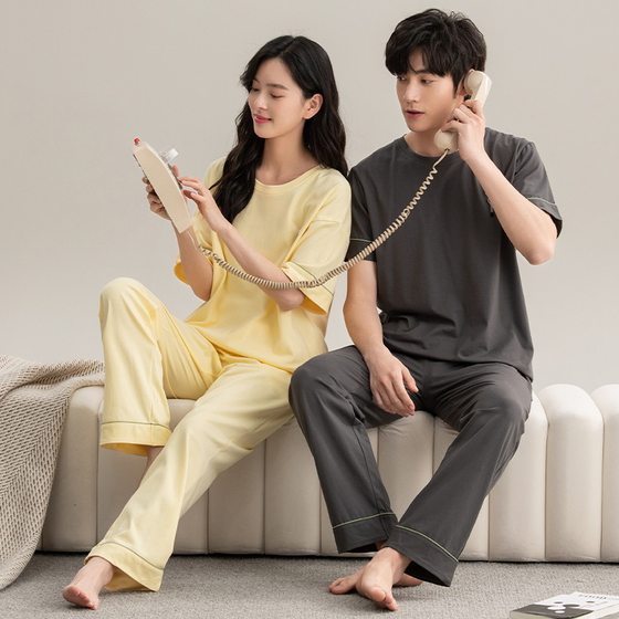 Couple Pajamas Summer Pure Cotton Short-Sleeved Pants Men's and Women's Summer 2025 New Simple Home Clothes Spring & Fall Styles
