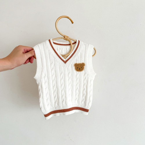 ins Korean style male and female baby bear knitted vest sweater vest infant and toddler college style spring and autumn sweater
