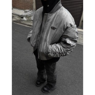 Retro Waste Earth Wind Pleated Design Flying Suit Baseball Suit Cotton Coat American Hip Hop Winter Coat Warm Cotton Coat Fashion