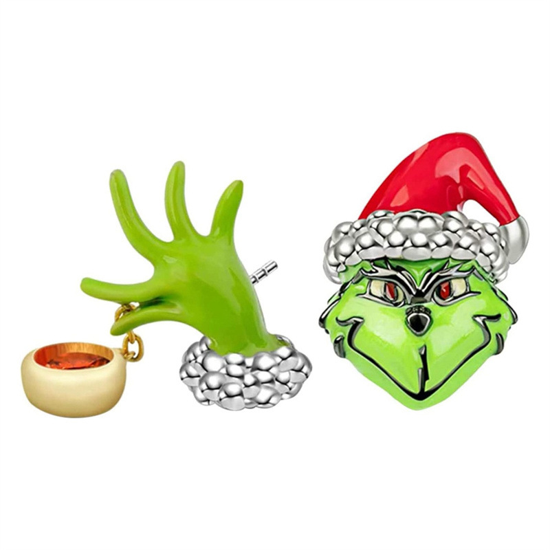 Moda europea y americana transfronteriza Navidad Grinch verde piel monstruo pendientes personalizados creativos en forma de mano joyería de estilo de fiesta