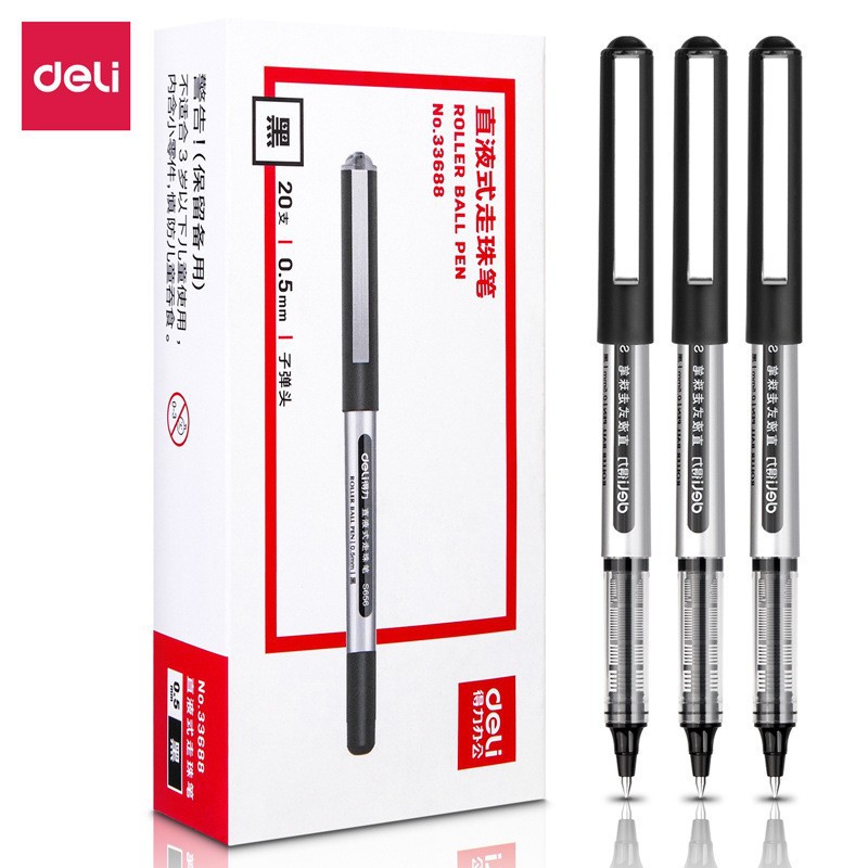 Deli 33688 recta bala líquida bolígrafo 0,5mm pluma de gel firma pluma de agua negro