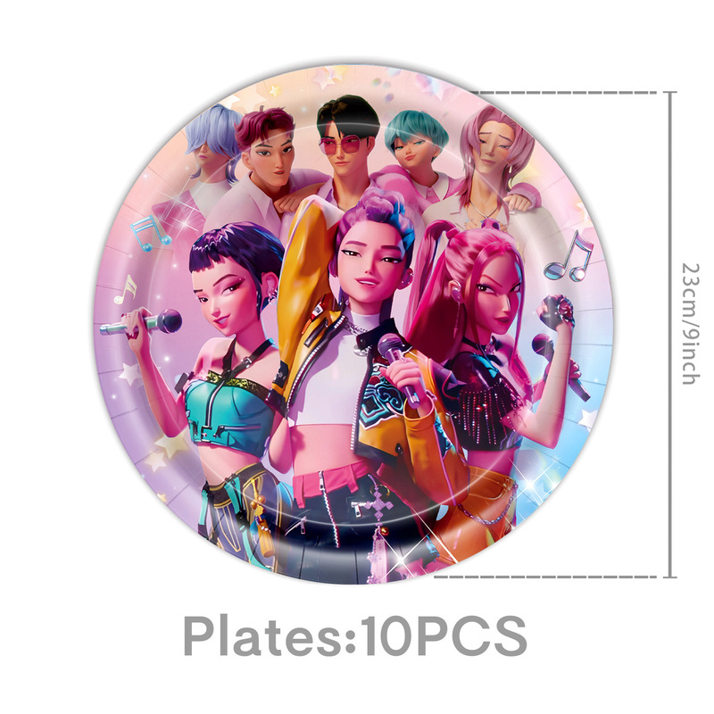 动画K-POP猎魔女团主题生日派对布置拉旗纸盘纸杯纸巾气球用品|undefined