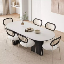 实木半岛台岩板餐桌椅组合家用小户型现代简约椭圆形中古风餐桌