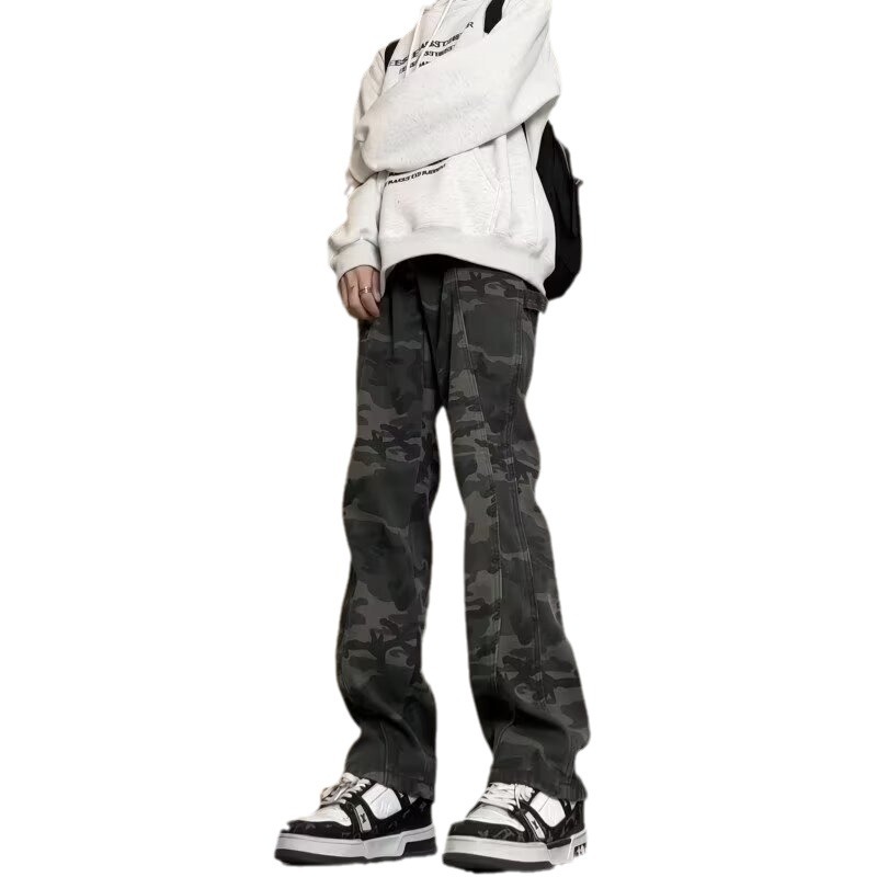 Estilo de moda estilo americano calle hip-hop overoles marca de moda alta calle retro camuflaje jeans pantalones rectos sueltos