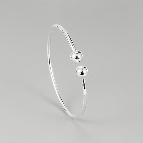 Korean minimalist versatile all-over 925 pure silver round bead must-answer bracelet INS minimal versatile double ball bracelet for women
