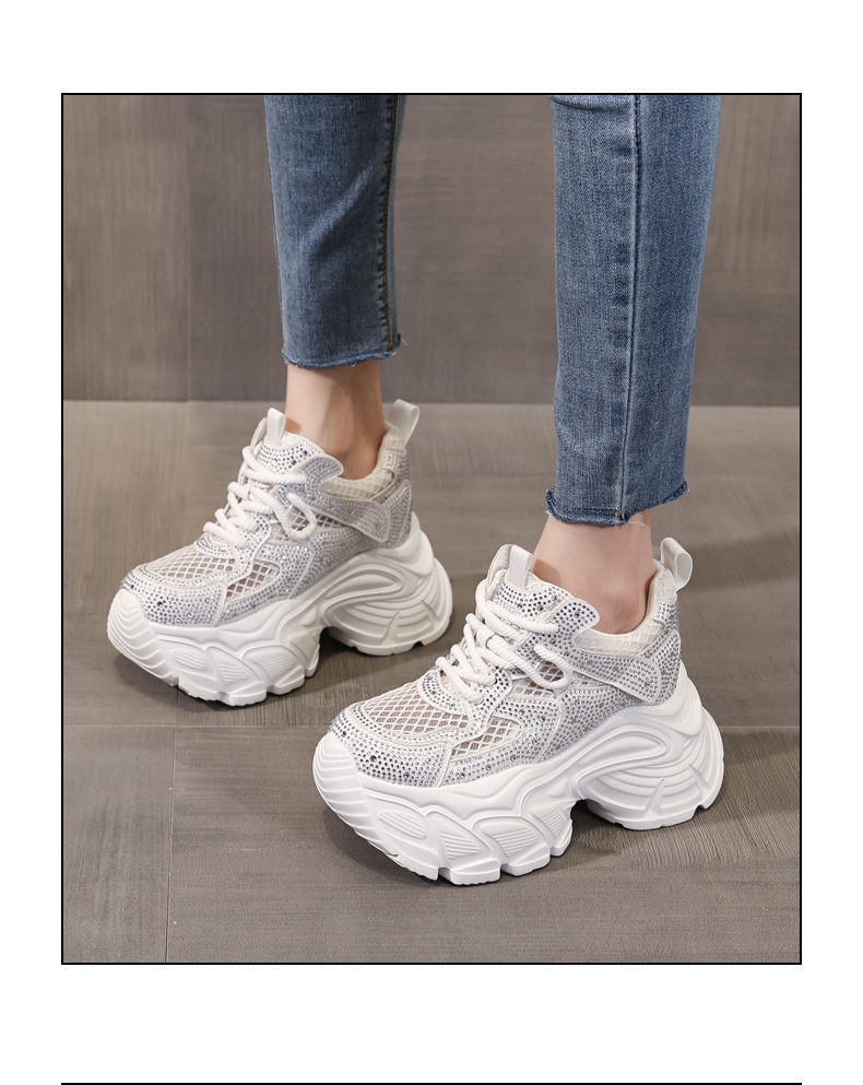 Giày sneaker nữ chunky đế dày đính đá rhinestone phong cách thể thao — màu trắng chi tiết 15
