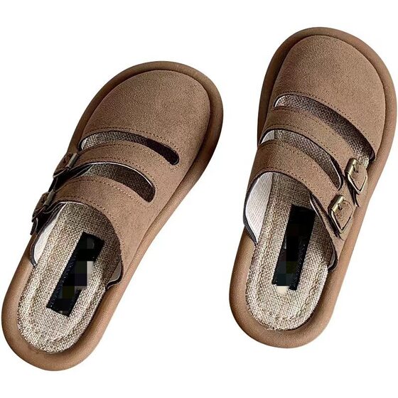 Jinbukang Birkan Shoes Summer Slip-on Half Slippers Women's Breathable Linen Lazy Shoes