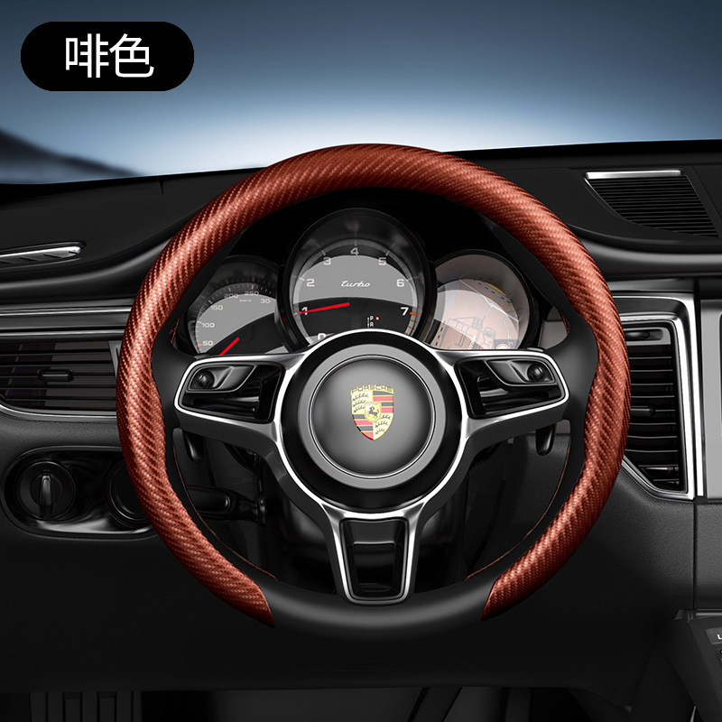車用ナッパレザーステアリングホイールカバー、ユニセックスピーチウッドグレイン大型ハンドルカバー、滑り止め、吸汗性、耐摩耗性クロスボーダー|undefined