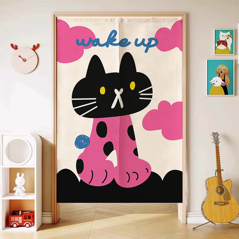 Cartoon Fabric Curtain Door Curtain Animal Perforated American-Style Bedroom-Free Home Curtain Partition Toilet Bathroom Hanging Curtain