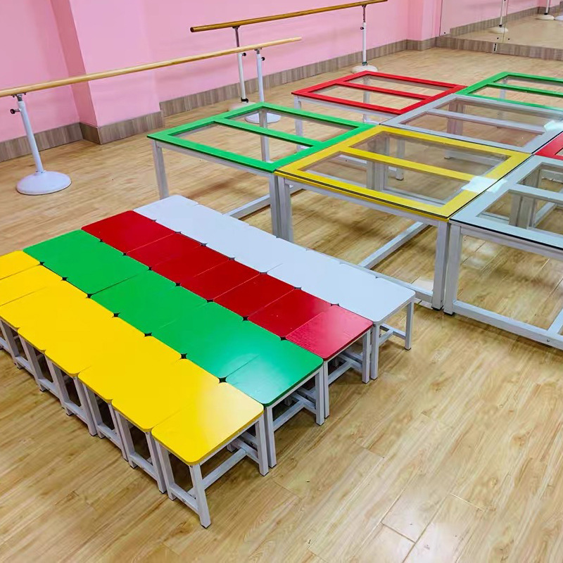 등받이가없는 앵글 강철 나무 의자