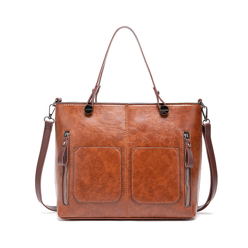 Guangzhou Oil Wax PU-Leder Neue Mode Doppeltasche Handtasche Einzelschulter Diagonal Straddle Bag_voghion.com