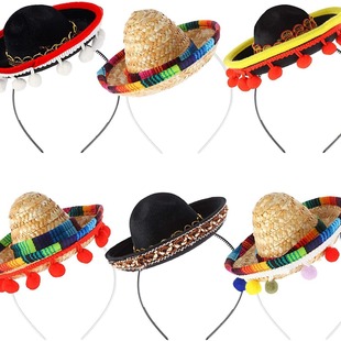Cross-border Direct Supply 16CM Mexico Straw Hat Mini Straw Hat Hair Hoop Carnival Halloween Festival Party Hat