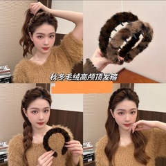 高颜值韩系豹纹毛绒发箍女高颅顶防滑带齿洗脸发卡2025秋冬头箍女