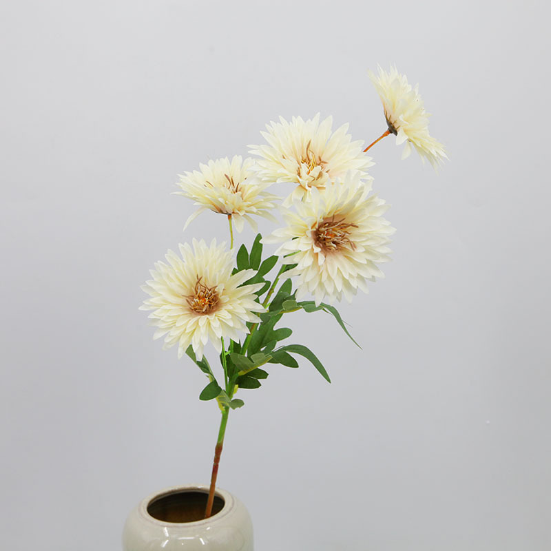 Flor de crisantemo artificial con 5 cabezas, tallo único, crisantemo tipo girasol, decoración para bodas, crisantemo artificial, accesorio para fotografía, venta al por mayor de flores artificiales.
