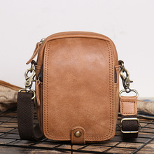复古男真皮单肩包磨砂牛皮穿皮带腰包手工原创斜跨包多功能手机包
