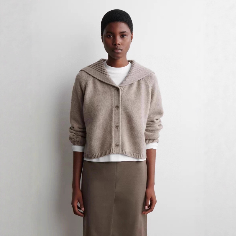 Cos Style Women's Clothing Mall Same Style Standard Version Sailor Collar Wool Knitted Cardigan Beige 2025 Autum New Product