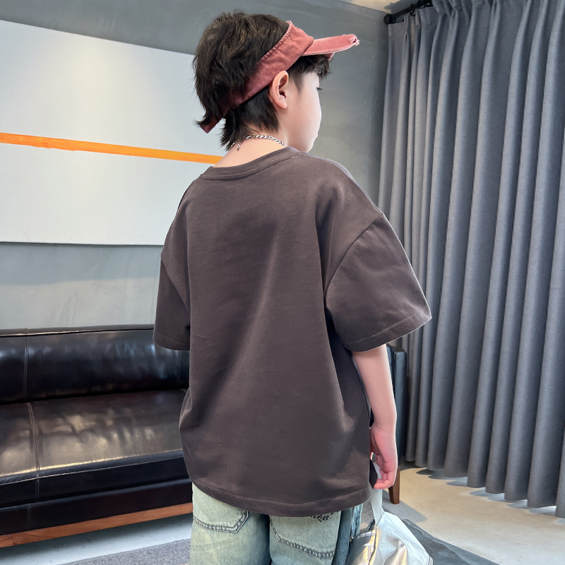 Tricou scurt cu desene animate pentru purtare 2024, top nou din bumbac pur pentru copii, vară 2024, tricou la modă cu mânecă jumătate și model exploziv pentru băieți mari_voghion.com