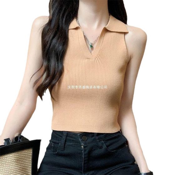 Fashionable Korean Style Simple Sleeveless Sling Knitted Summer New Design Slim-fit Short Outer Wearing Vest Top for Women