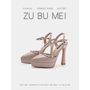 125-6 Waterproof Platform Not Tired Foot Shoes Women's Pointed Stiletto Heels Rivet High Heels Women's Baotou Rear Empty Heel Sandals