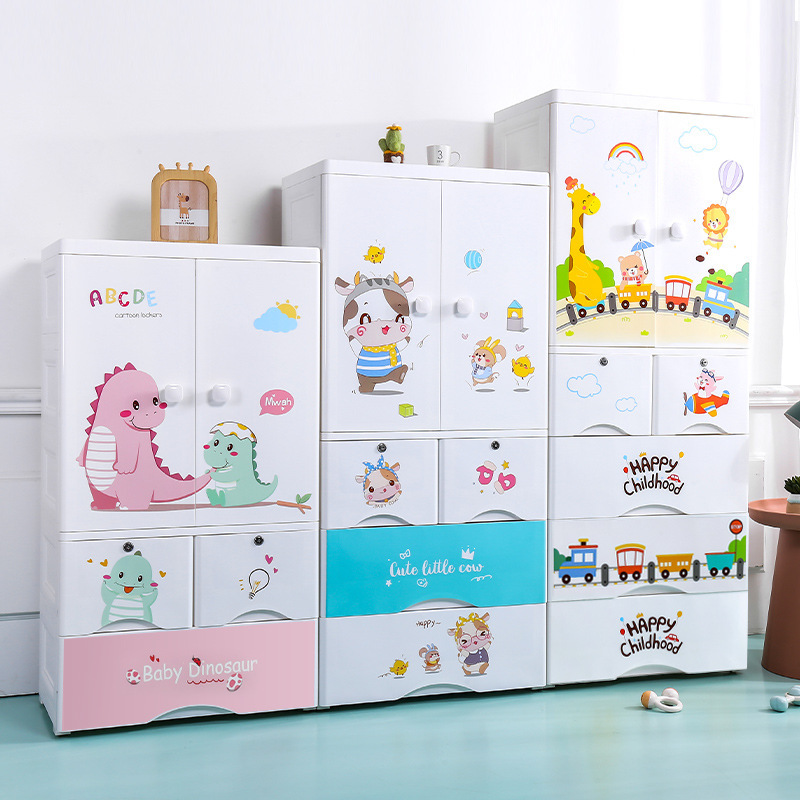 简易儿童衣柜家用宝宝衣物收纳柜卧室挂衣婴儿小孩卡通塑料小衣橱