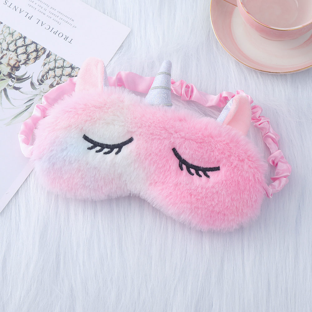 Máscara de ojo de felpa bordada de piel de conejo lindo transfronterizo sombreado protección de los ojos del sueño máscara de ojo lindo del oído del unicornio en stock