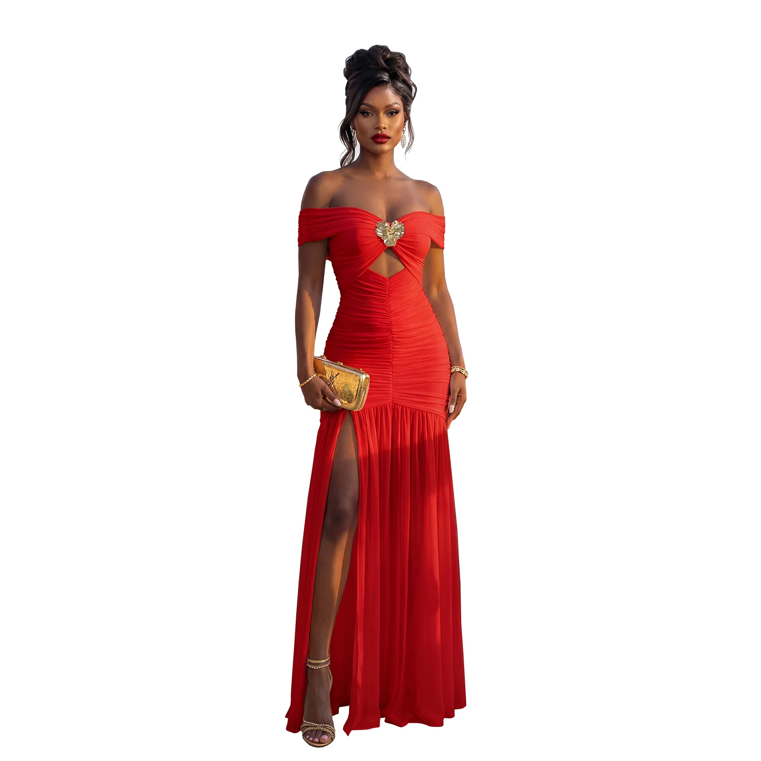C7661 Aliexpress transfronterizo Amazon Europa y América moda femenina sexy un hombro alto vestido de pecho bifurcado