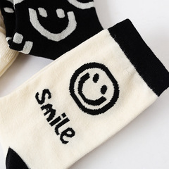 笑臉襪子女春秋冬季棉中筒襪ins潮襪外穿運動款長筒長襪黑白色