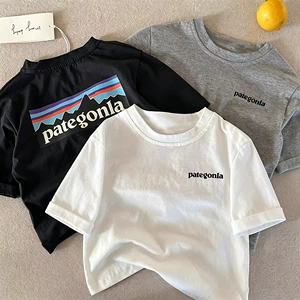 Хлопковая детская модная дышащая футболка с коротким рукавом городской стиль
