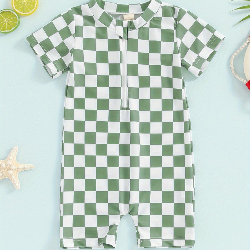 Toddler Rash Guard swimスーツチェッカーボードプリントショートスリーブ|undefined