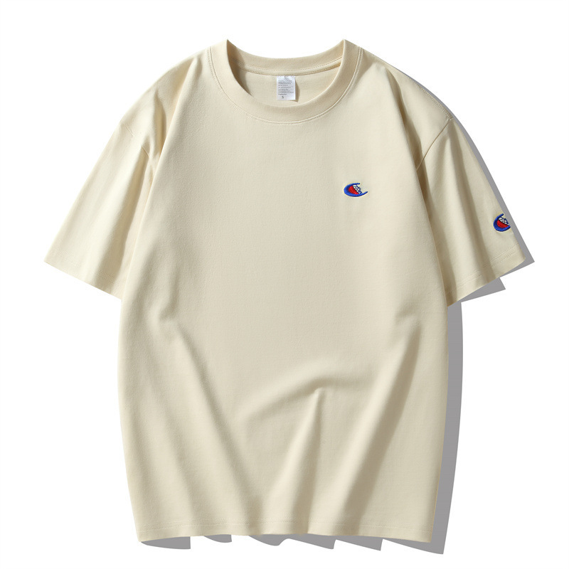 Championship Couple Pure Cotton Short-Sleeved T-Shirt for Men and Women 2025 Summer New Round Neck White Embroidered Loose T-Shirt Trendy Brand