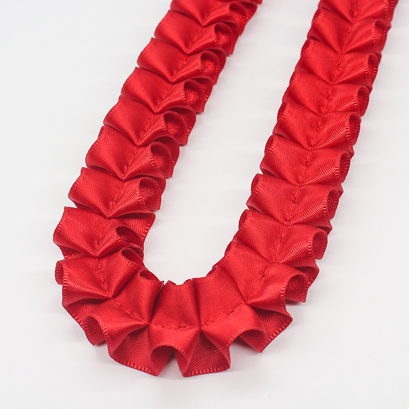 Fabricantes al por mayor de 2,5 cm de ancho doble poliéster plegado borde de lótus cinta DIY accesorios de ropa hecha a mano decoración cinta de encaje
