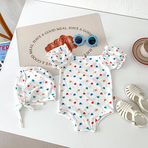 Korean Summer New Children's Swimwear for Infants and Toddlers, including Swim Caps, Diaper Cover, Onesies for Girls, Swimwear for Beach and Swimming