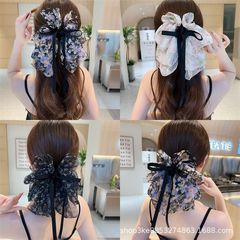 超仙気砕花リボンリボン髪飾りクリップ気質百合後頭部盤髪サメクリップ髪飾り