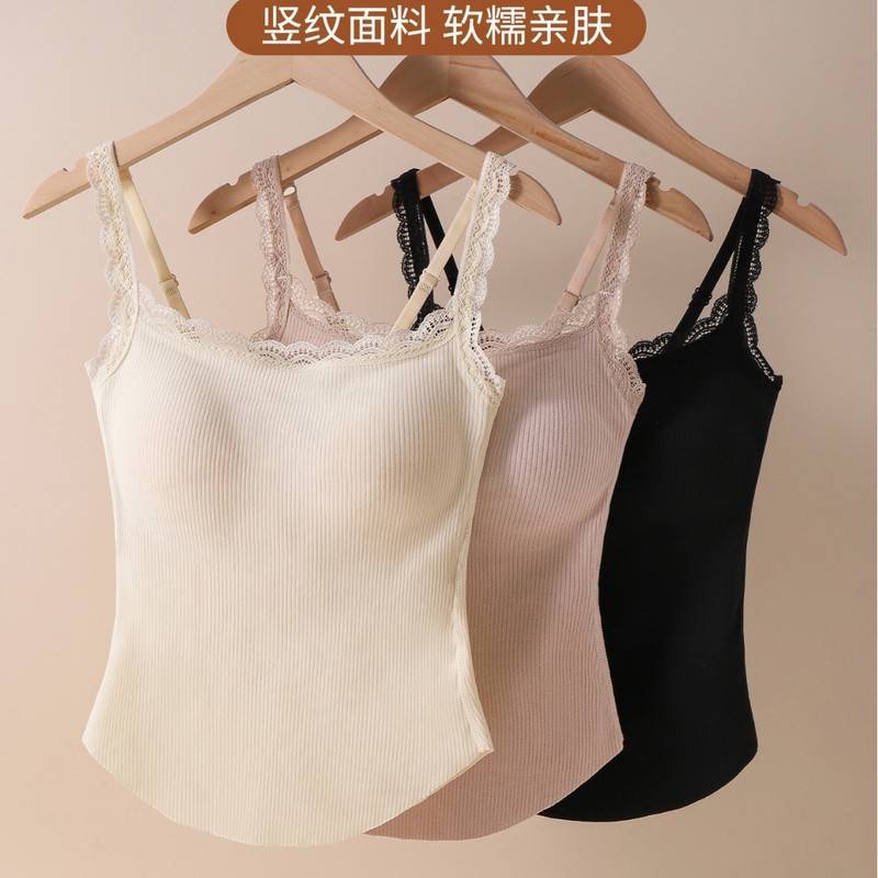 8862绵羊毛蕾丝保暖吊带背心女带胸垫外穿内搭秋冬加绒打底上衣女|undefined