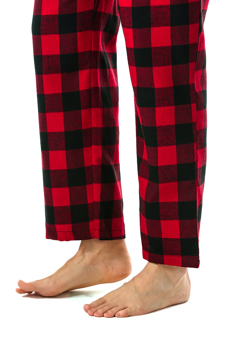 Men's Flannel Pajama Pants Casual Long Pants Cotton Plaid Straight Pants with Side Pockets Homewear_voghion.com