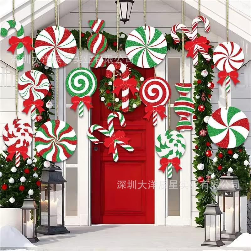 クロスボーダー新型クリスマスペンダントクリスマスボールキャンディー松葉杖屋内外クリスマスツリーペンダント芝生ガーデン装飾品|undefined