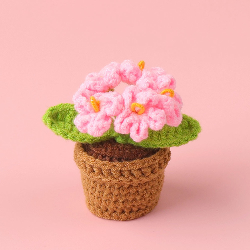 完成品クロスボーダー手作りウールかぎ針編み忘れなしひまわり模擬花鉢植えクリエイティブデスクトップ装飾品車の装飾造花|undefined