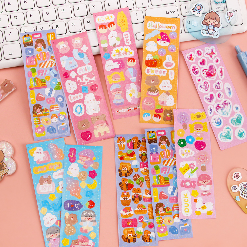 Nuevas pegatinas láser lindas, pegatinas de dibujos animados de viento ins, tarjetas de bricolaje para niños, pegatinas de decoración de cuentas de mano, regalos al por mayor