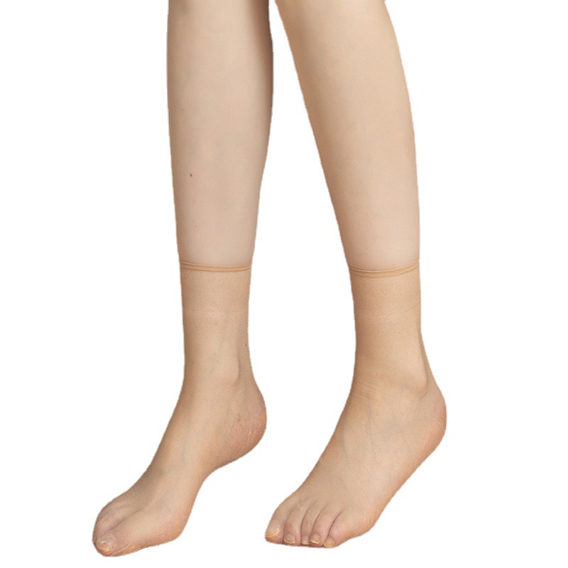 5 pares de calcetines de seda de cristal para mujer verano ultrafino invisible transparente media pantorrilla calcetines anti-enganche calcetines de color carne al por mayor