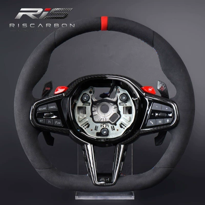 CS suede carbon fiber red label sports steering wheel compatible with BMW G20G30G05G01G22G11G02G06 (Steering wheel) - m5-base-mounting-assembly-m-button-decoration