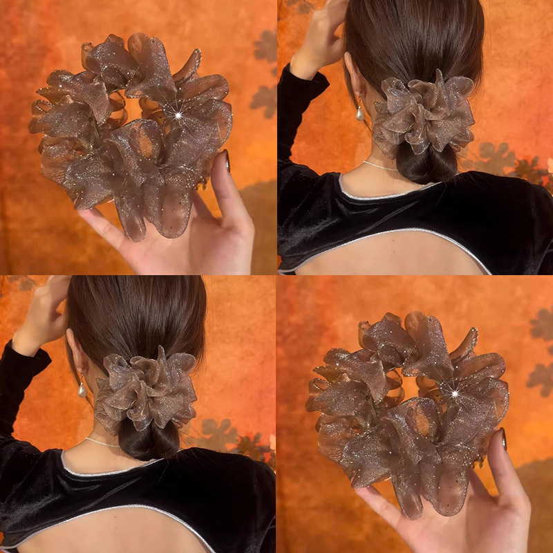 Brotes de flores negras de alta calidad, anillo de cabello de estrellas, banda de goma de alta elasticidad, bolas de cabeza, anillo de cabello de intestino grueso, cuerda de cabello para mujeres