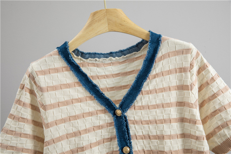 Elegant Stripe Knit Top With Wide-Leg Split-Hem Pants Set, Casual Chic Two-Piece Outfit For Women Versatile & Polished Design_ecoleips.com