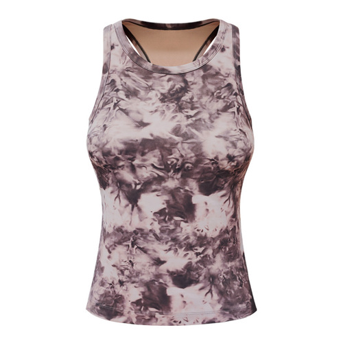 Yoga Top for Women with Detachable Cups, Tie-Dye, Fitted and Slimming, Running and Training Sports Shock Absorbing Fitness Wear