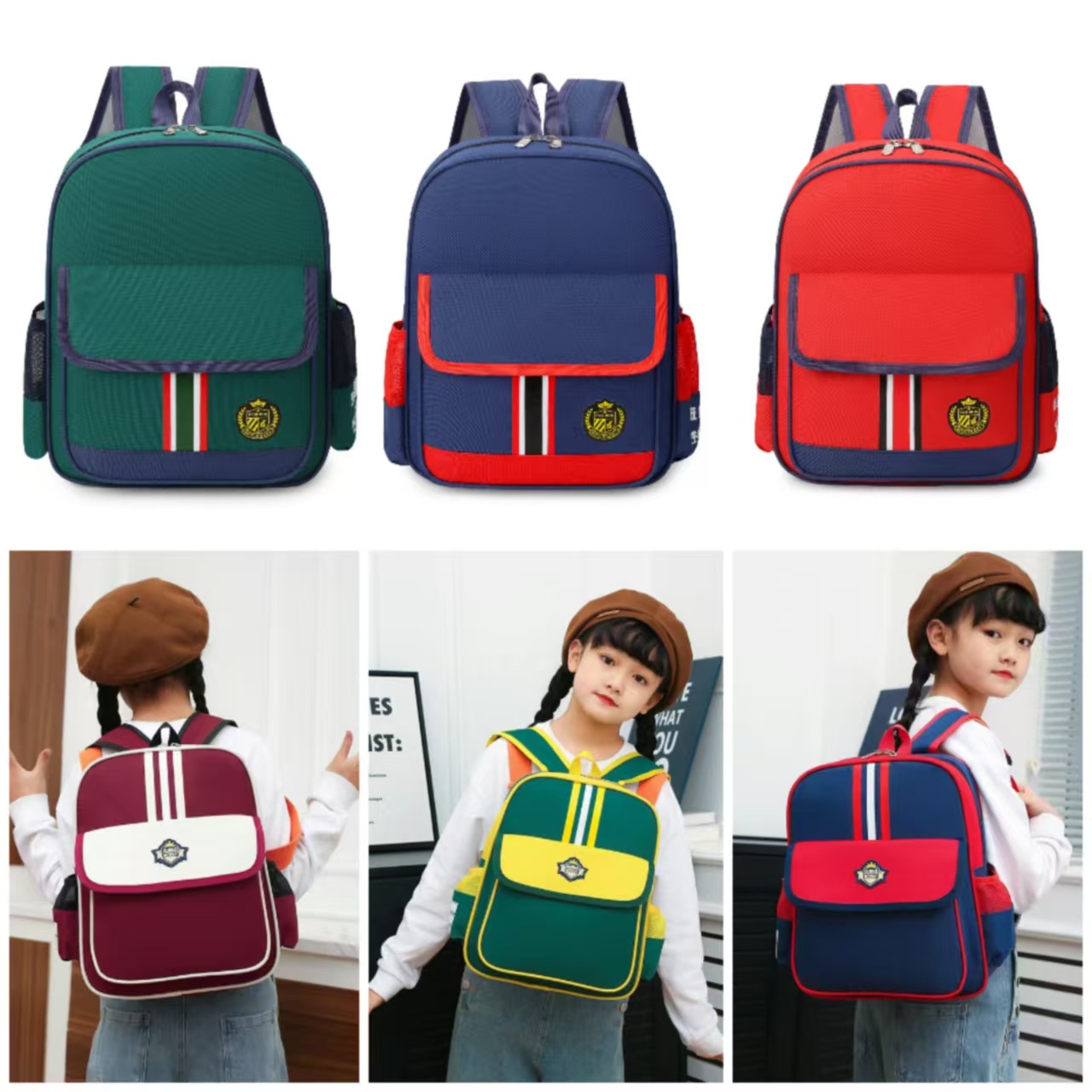School backpacks, kindergarten bags, British-style children's backpacks, can be printed with a logo, double-shoulder backpacks can be printed in single color or multiple colors