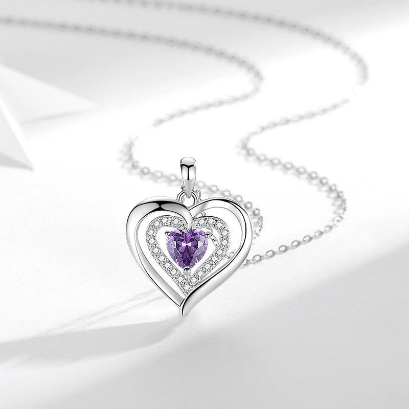 Nueva s925 Collar de plata europea y americana transfronteriza Amazon joyería moda diseño colgante melocotón corazón collar femenino