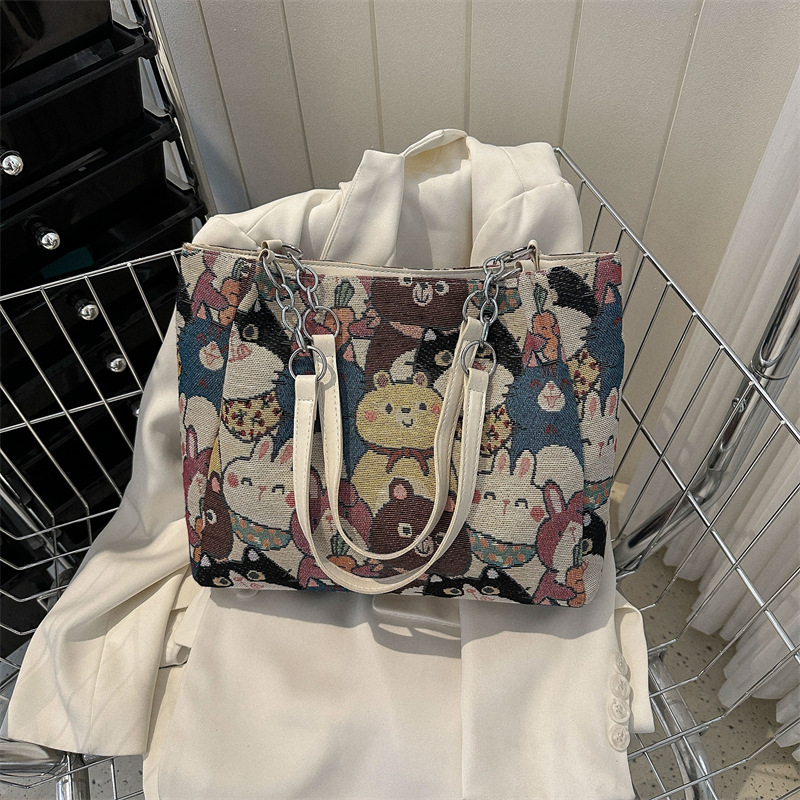 休闲大容量包包女包2023春夏新款时尚帆布包通勤单肩包简约托特包