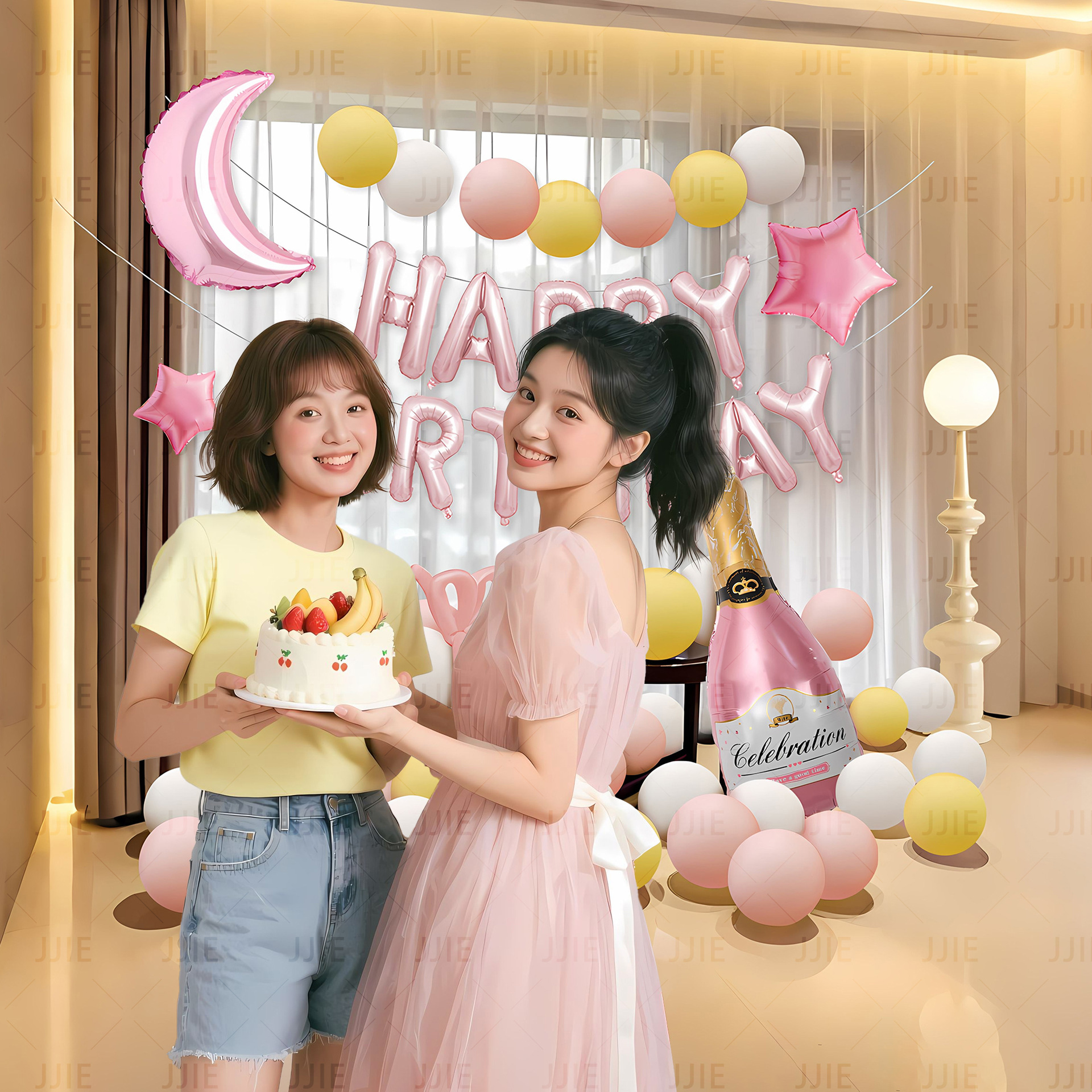 Celebridad en línea festejo feliz cumpleaños fiesta de globo para niños y niñas escenas de diseño de suministros de fondo pared decoración de 18 años