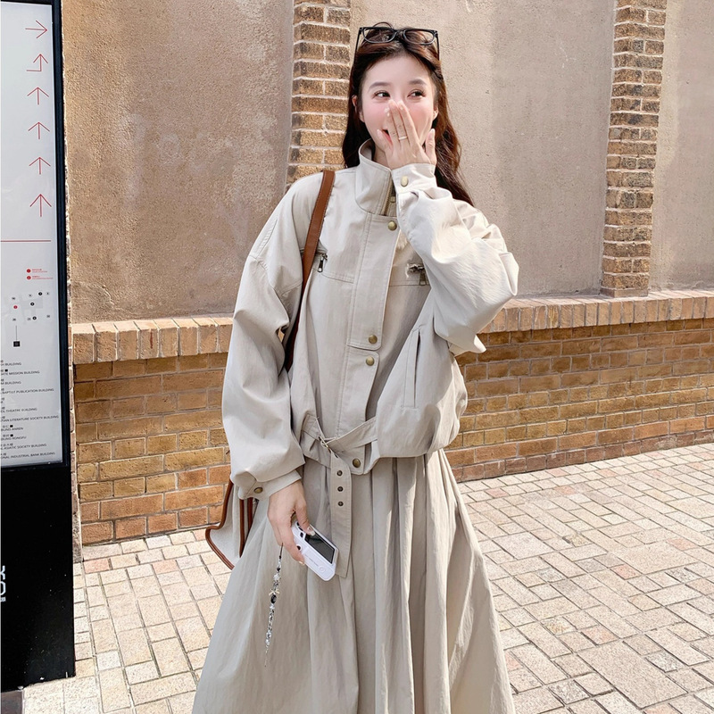 卡其色风衣外套女短款2025年秋季新款气质休闲半身裙两件套装减龄|undefined