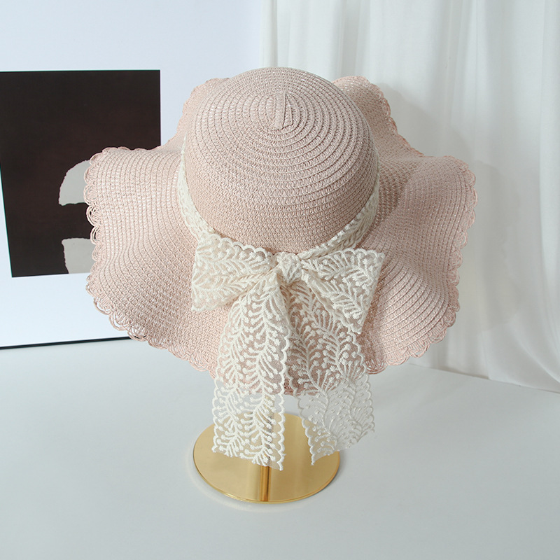 Big Eaves Rim Women's Elegant Cute Pastoral Solid Color Bowknot Big Eaves Sun Hat